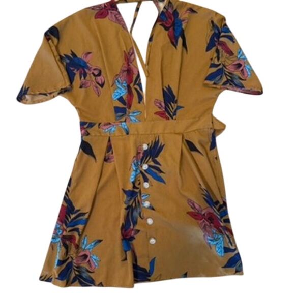 SHEIN Plunging Neck Tie‎ Back Dress Floral Print - Picture 1 of 3